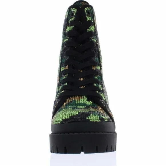Steve Madden Green and Gold Lace Up Boots