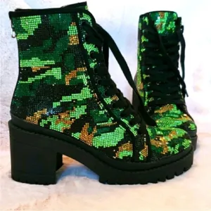 Steve Madden Green and Gold Lace Up Boots
