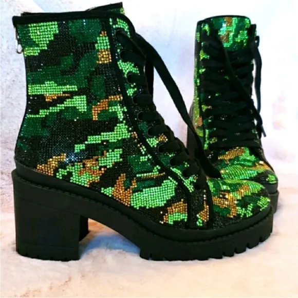Steve Madden Green and Gold Lace Up Boots
