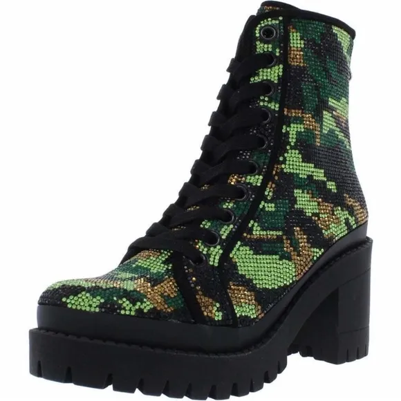 Steve Madden Green and Gold Lace Up Boots