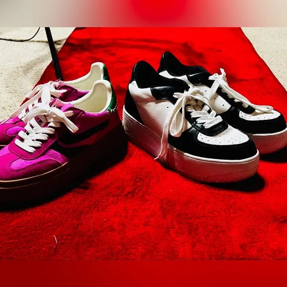 Steve Madden Pink and Black Sneakers Set Sz 7 Comfy Fit Platform