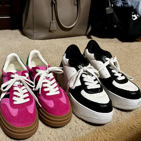 Steve Madden Pink and Black Sneakers Set Sz 7 Comfy Fit Platform