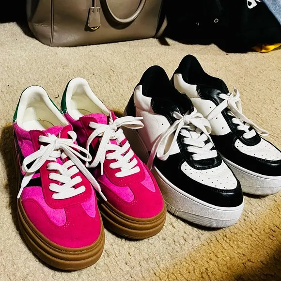 Steve Madden Pink and Black Sneakers Set Sz 7 Comfy Fit Platform