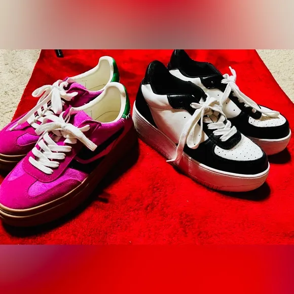 Steve Madden Pink and Black Sneakers Set Sz 7 Comfy Fit Platform