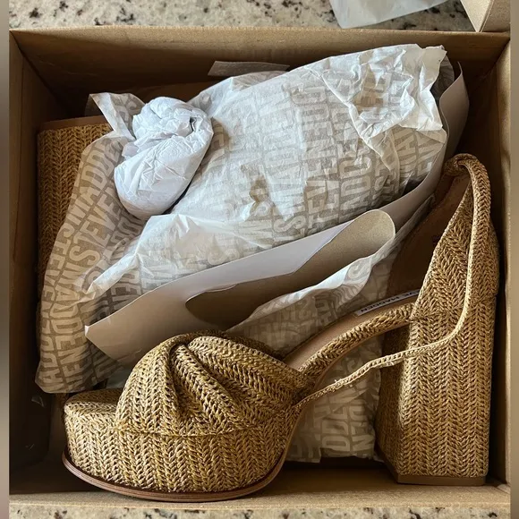Steve Madden Solve Natural Raffia Heeled Sandals