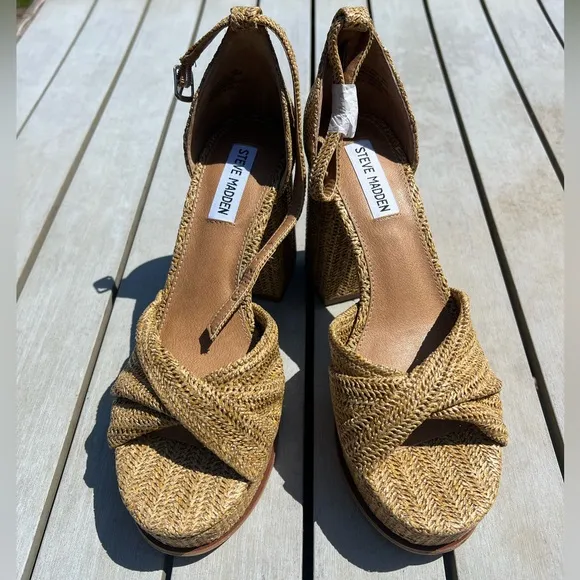 Steve Madden Solve Natural Raffia Heeled Sandals