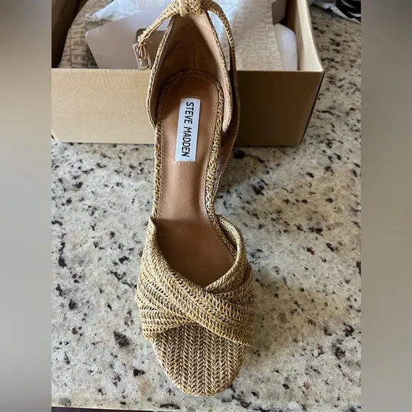Steve Madden Solve Natural Raffia Heeled Sandals