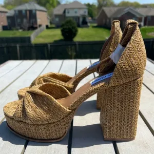 Steve Madden Solve Natural Raffia Heeled Sandals