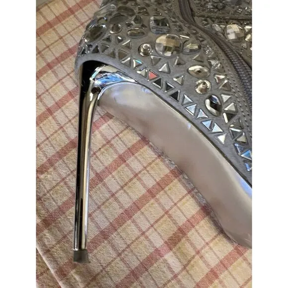 Steve Madden Stiletto Crystalle Rhinestone Silver Ankle Boots Womens 11 Stunning