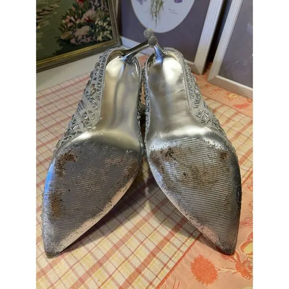 Steve Madden Stiletto Crystalle Rhinestone Silver Ankle Boots Womens 11 Stunning
