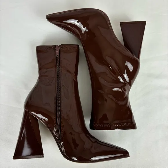 Steve Madden Ticker Boots Retro Funky Flare Chunky Heel Ankle Boot Brown Size 6