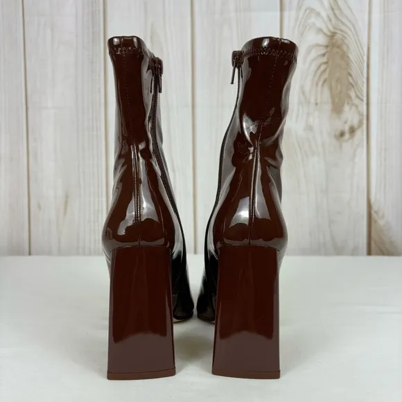 Steve Madden Ticker Boots Retro Funky Flare Chunky Heel Ankle Boot Brown Size 6