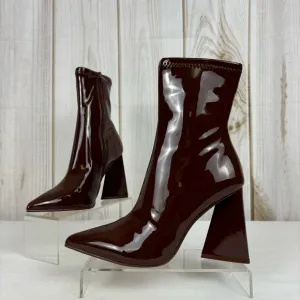 Steve Madden Ticker Boots Retro Funky Flare Chunky Heel Ankle Boot Brown Size 6