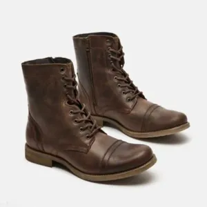 Steve Madden Troopah-C Brown Side Zip Boots Men’s 8 Combat Leather Shoes