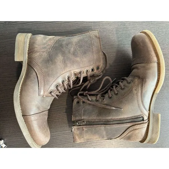 Steve Madden Troopah-C Brown Side Zip Boots Men’s 8 Combat Leather Shoes