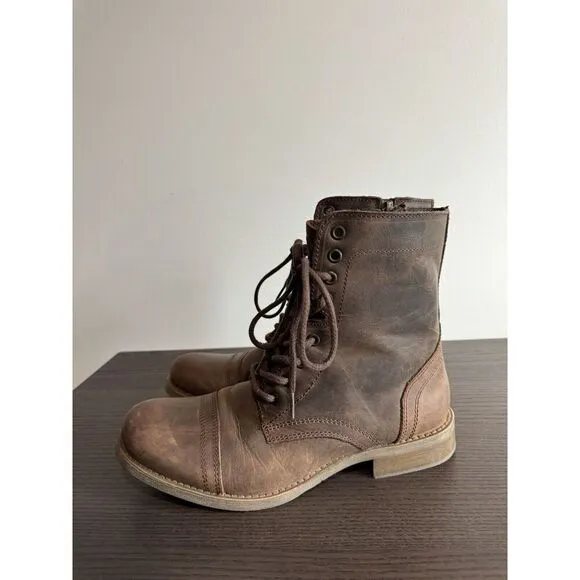 Steve Madden Troopah-C Brown Side Zip Boots Men’s 8 Combat Leather Shoes
