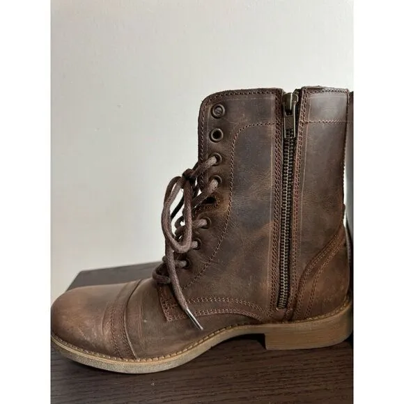Steve Madden Troopah-C Brown Side Zip Boots Men’s 8 Combat Leather Shoes
