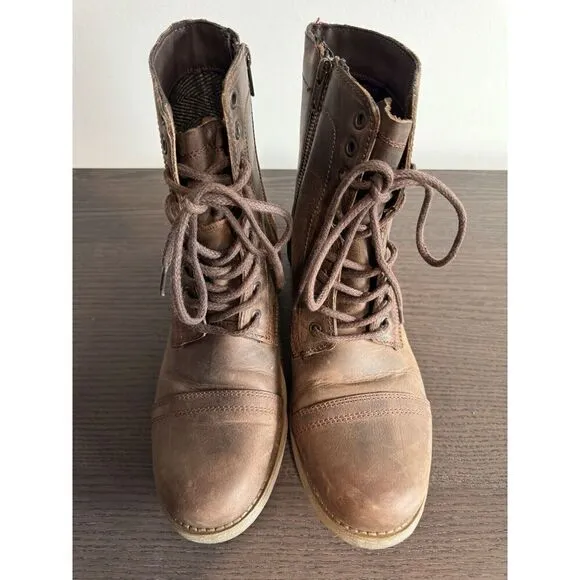 Steve Madden Troopah-C Brown Side Zip Boots Men’s 8 Combat Leather Shoes