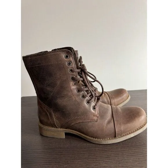 Steve Madden Troopah-C Brown Side Zip Boots Men’s 8 Combat Leather Shoes