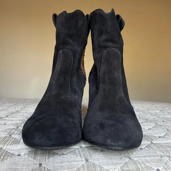Strategia Black Suede Jewel Embellished Ankle Boot Block Heel Women’s EU 37 US 7