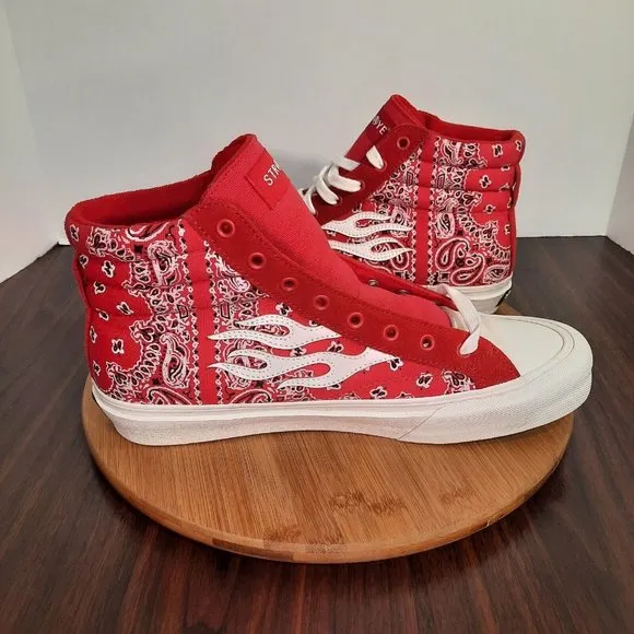 Straye Venice Mens Size 12 Shoes Red Rag Paisley Bandana Print Skate Sneakers