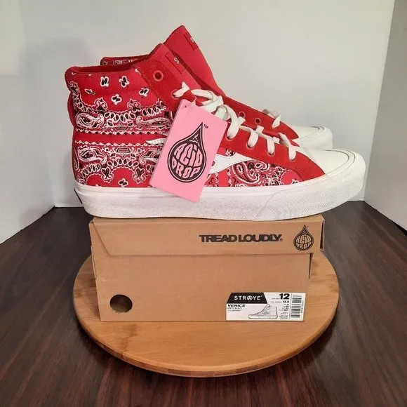 Straye Venice Mens Size 12 Shoes Red Rag Paisley Bandana Print Skate Sneakers
