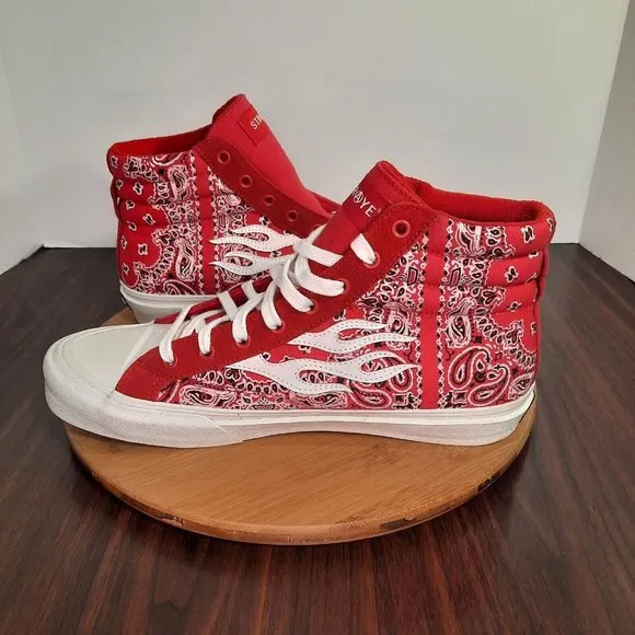Straye Venice Mens Size 12 Shoes Red Rag Paisley Bandana Print Skate Sneakers