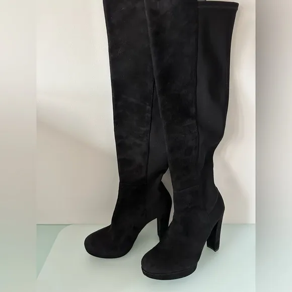 STUART WEITZMAN Authentic Suede and neoprene Black Knee boots