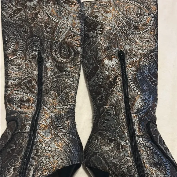 Stuart Weitzman Black and Silver Heeled Boots with Vintage Charm