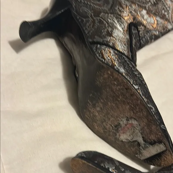 Stuart Weitzman Black and Silver Heeled Boots with Vintage Charm