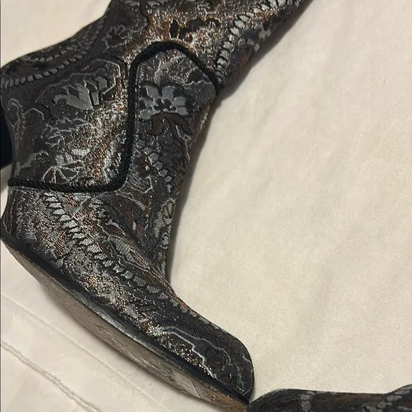 Stuart Weitzman Black and Silver Heeled Boots with Vintage Charm