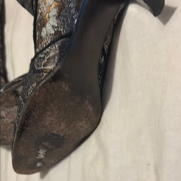 Stuart Weitzman Black and Silver Heeled Boots with Vintage Charm