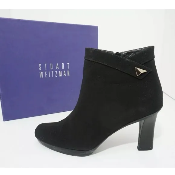 Stuart Weitzman Black Fabric Ankle Boots Heels
