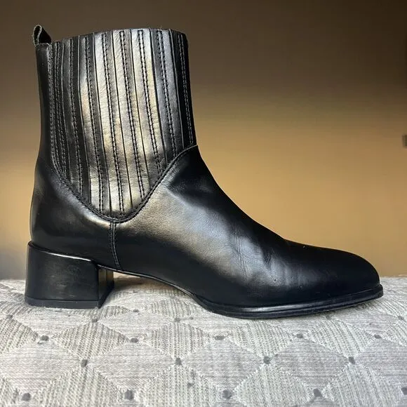 Stuart Weitzman Black Leather Flared Fashion Ankle Boots Elastic Shaft Women 6.5