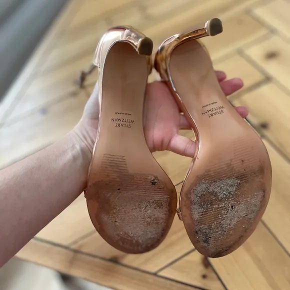 Stuart Weitzman Gold / Rose Gold DANCER 95 ANKLE SANDAL Strap Size 6.
