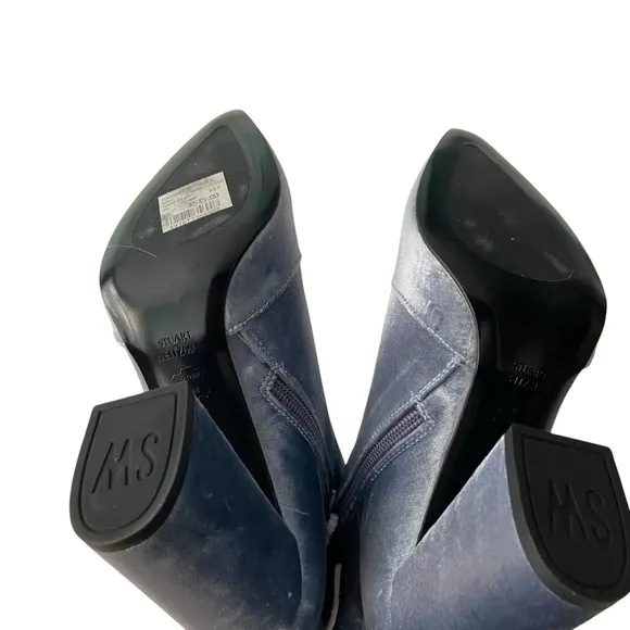 Stuart Weitzman Grandy Silver Bluish Steel Pane Velvet Ankle Boots Size 6.5M