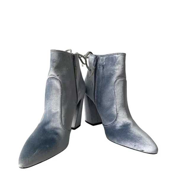 Stuart Weitzman Grandy Silver Bluish Steel Pane Velvet Ankle Boots Size 6.5M