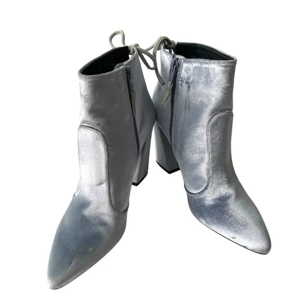 Stuart Weitzman Grandy Silver Bluish Steel Pane Velvet Ankle Boots Size 6.5M
