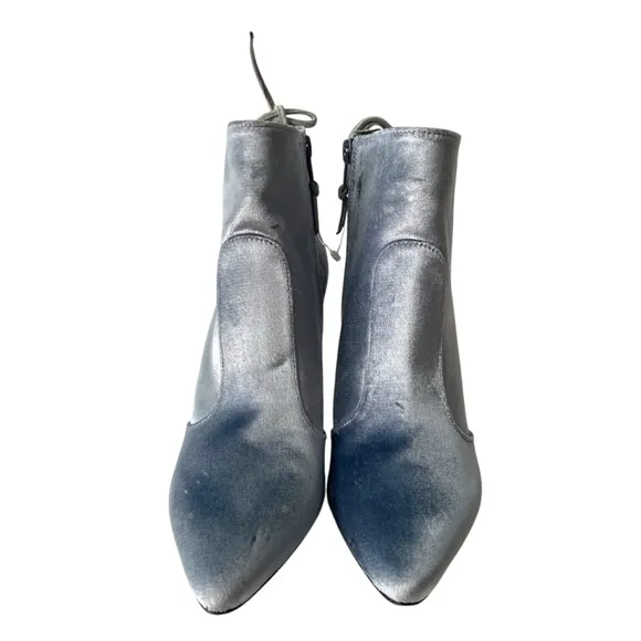 Stuart Weitzman Grandy Silver Bluish Steel Pane Velvet Ankle Boots Size 6.5M