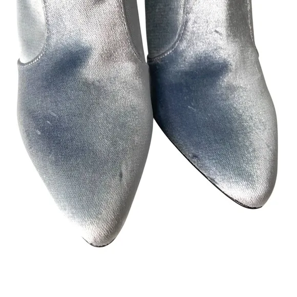Stuart Weitzman Grandy Silver Bluish Steel Pane Velvet Ankle Boots Size 6.5M