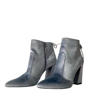 Stuart Weitzman Grandy Silver Bluish Steel Pane Velvet Ankle Boots Size 6.5M