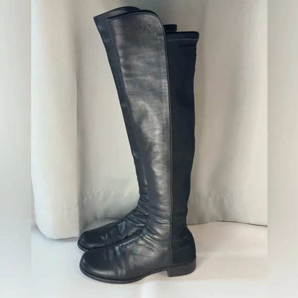 STUART WEITZMAN ICONIC 50/50 BLACK LEATHER OVER THE KNEE EASY PULL ON BOOTS SZ 7