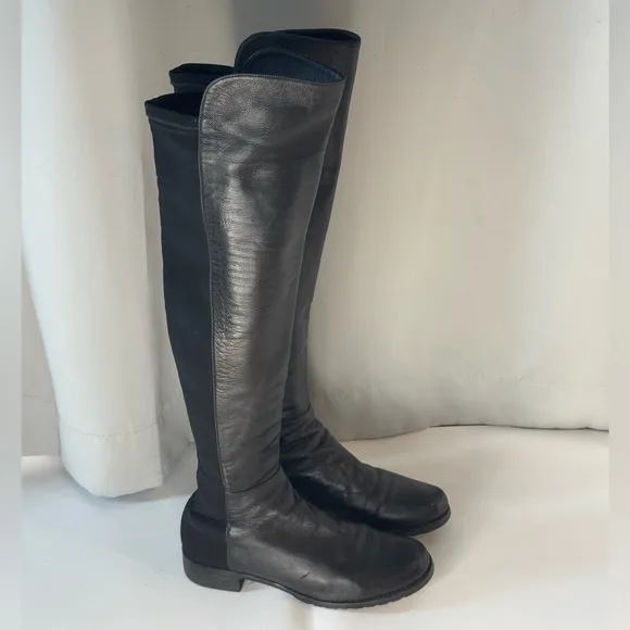 STUART WEITZMAN ICONIC 50/50 BLACK LEATHER OVER THE KNEE EASY PULL ON BOOTS SZ 7