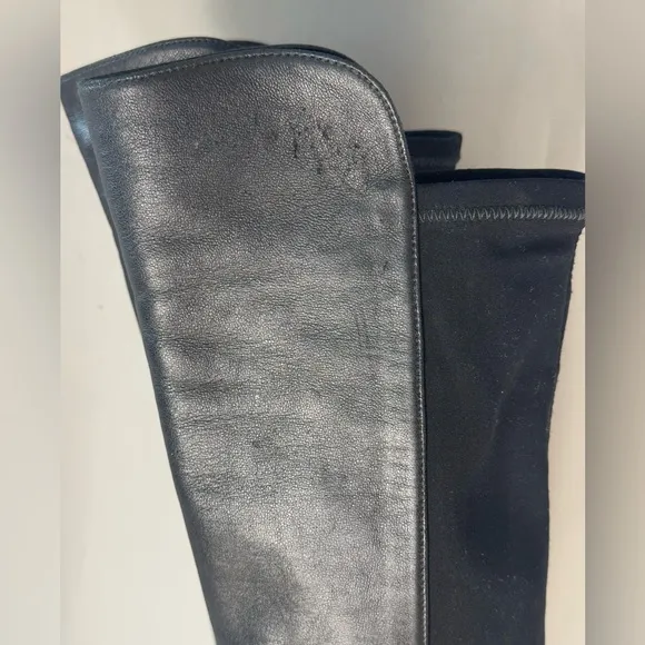 STUART WEITZMAN ICONIC 50/50 BLACK LEATHER OVER THE KNEE EASY PULL ON BOOTS SZ 7