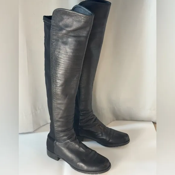 STUART WEITZMAN ICONIC 50/50 BLACK LEATHER OVER THE KNEE EASY PULL ON BOOTS SZ 7