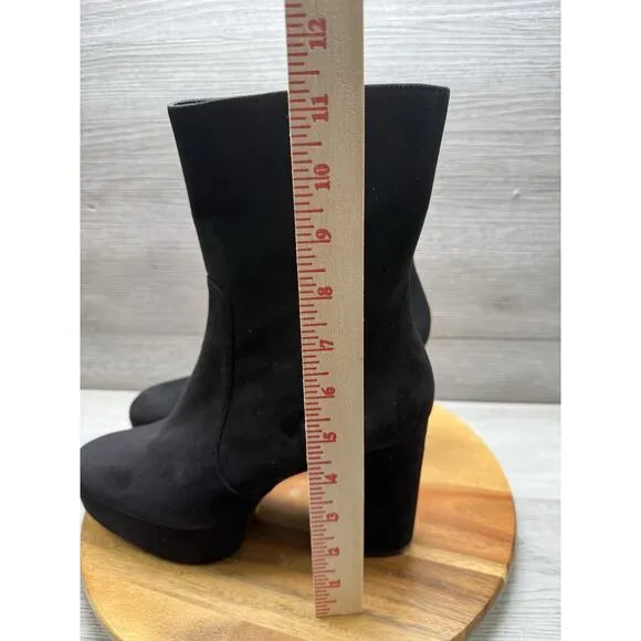 Stuart Weitzman Lala Suede Platform Block Heel Zip Bootie in Black Size 8.5