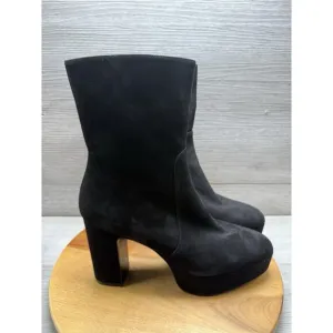 Stuart Weitzman Lala Suede Platform Block Heel Zip Bootie in Black Size 8.5