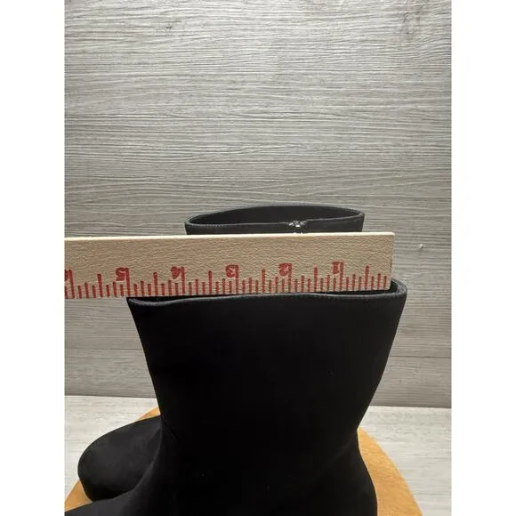 Stuart Weitzman Lala Suede Platform Block Heel Zip Bootie in Black Size 8.5