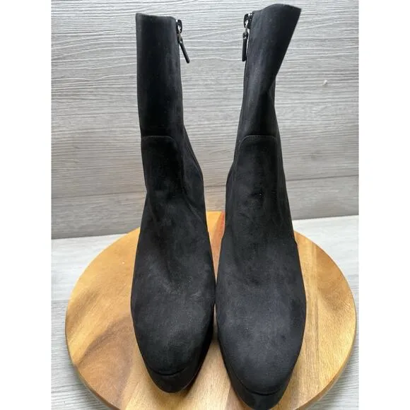 Stuart Weitzman Lala Suede Platform Block Heel Zip Bootie in Black Size 8.5