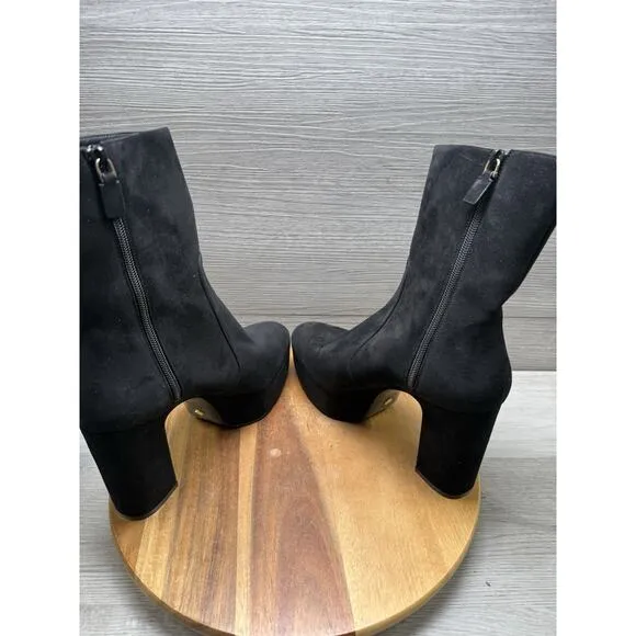 Stuart Weitzman Lala Suede Platform Block Heel Zip Bootie in Black Size 8.5
